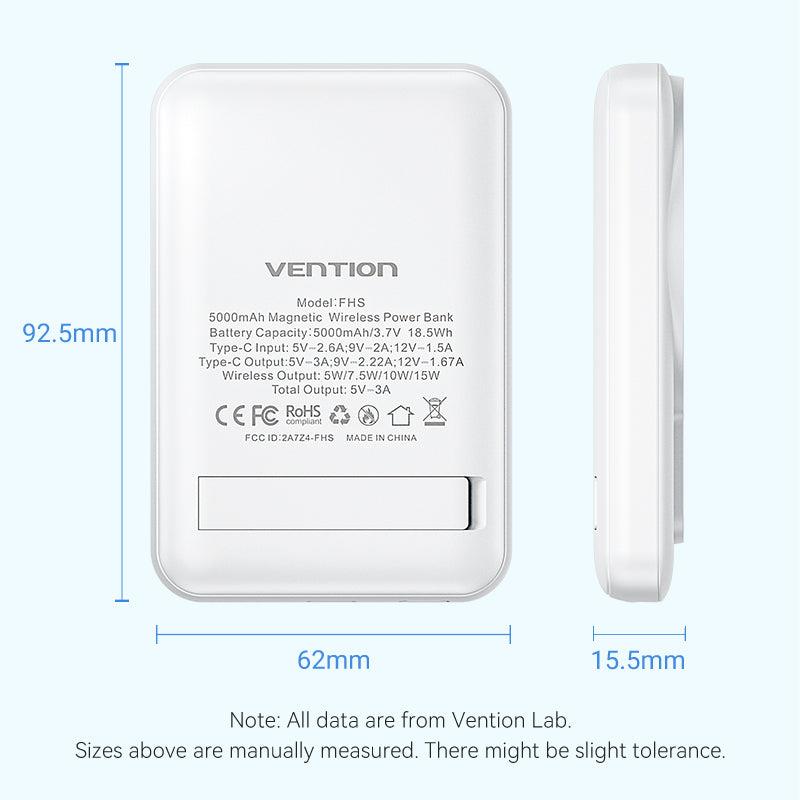 POWER BANK WRL 5000MAH 20W/MAGNETIC BLACK FHSB0 VENTION 12