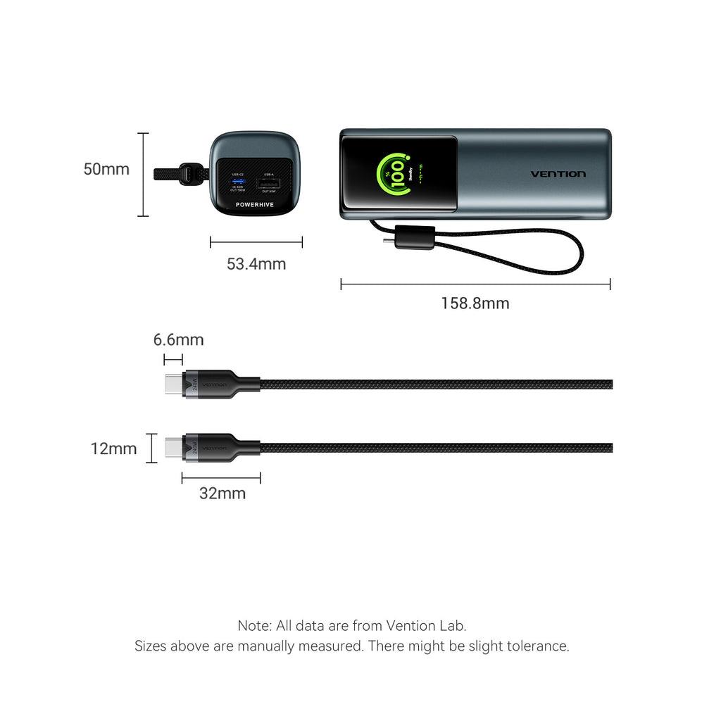 POWER BANK USB 20000MAH 165W/GRAY TFT DISPLAY FKFH0 VENTION 20